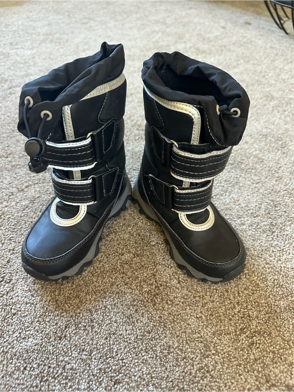 Kids Black Winter Snow Boots with Reflective Trim